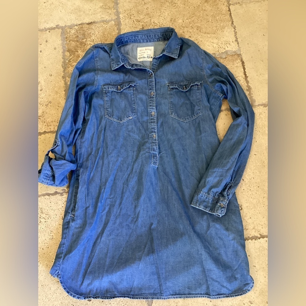Girl Krazy Blue denim Chambray Denim w/ Pockets Shirt Dress Womens SZ L
M2